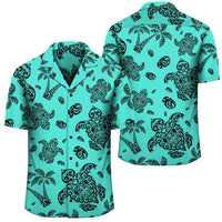Polynesian Turtle Palm And Sea Pebbles Turquoise Hawaiian Shirt Unisex Black - Polynesian Pride