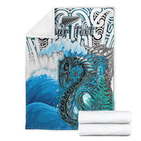 (Custom Personalised) Manaia Maori Premium Blanket Fern Aotearoa Blue Waves LT13 - Polynesian Pride