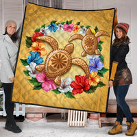 Hawaii Turtle Hibiscus Wreath Polynesian Premium Quilt - Crown Style - AH - Polynesian Pride