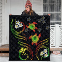 Hawaii Kanaka Turtle Plumeria Polynesian Premium Quilt - Royal - AH - Polynesian Pride