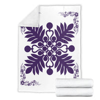 Hawaiian Quilt Maui Plant And Hibiscus Premium Blanket - Purple White - AH - Polynesian Pride