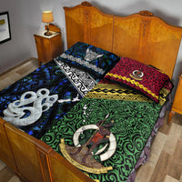 New Zealand And Vanuatu Quilt Bed Set Together - Blue LT8 - Polynesian Pride