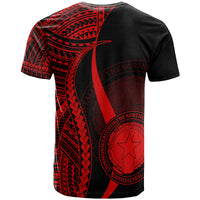 Northern Mariana Islands Custom T Shirt Red Polynesian Tentacle Tribal Pattern - Polynesian Pride