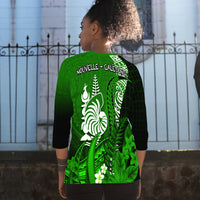 (Custom Personalised) New Caledonia Raglan 3/4 Sleeve T Shirt Nautilus Green Polynesian Hibiscus LT13 - Polynesian Pride