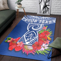 (Custom Personalised) Guam Chamorro Area Rug Guaman Latte Stone Tropical Flowers Blue Version LT14 - Polynesian Pride