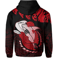 Hawaii Polynesian Aumakua Hammerhead Shark Hoodie Zip Cloud Style Red - Polynesian Pride