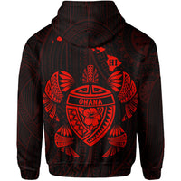 Polynesian Kakau Turtle Ohana Map of Hawaii Zip Hoodie Red - Polynesian Pride