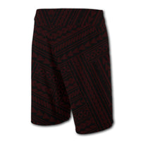 Hawaii Kakau Polynesian Coat Of Arms Board Shorts - Red - Polynesian Pride