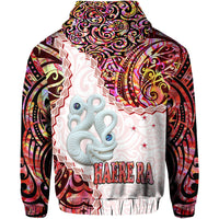 New Zealand Maori Hoodie Aotearoa Manaia Red Paua Shell Heare Ra LT9 - Polynesian Pride