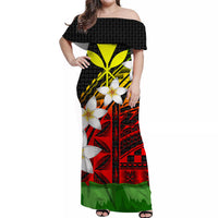 Hawaii Off Shoulder Dress - Banana Leaf With Plumeria Flowers Reggae - LT12 Women Reggae - Polynesian Pride