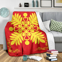 Hawaiian Quilt Maui Plant And Hibiscus Premium Blanket - Royal - AH - Polynesian Pride