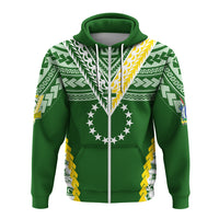 Custom Cook Islands Rugby Medallion of Stars Zip up Hoodie LT7 Zip Hoodie Green - Polynesian Pride
