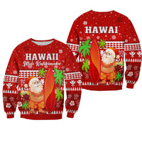 Mele Kalikimaka Sweatshirt Santa Claus Hawaii Christmas LT13 Unisex Red - Polynesian Pride