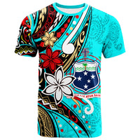 Samoa T Shirt Tribal Flower With Special Turtles Blue Color Unisex Blue - Polynesian Pride