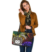 Samoa Large Leather Tote Bag - Rainbow Polynesian Pattern - Polynesian Pride