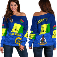 Malampa Province Off Shoulder Sweater Vanuatu Proud LT13 Blue - Polynesian Pride