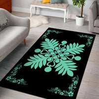 Hawaiian Quilt Maui Plant And Hibiscus Pattern Area Rug - Seafoarm Black - AH - Polynesian Pride