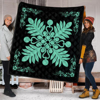 Hawaiian Quilt Maui Plant And Hibiscus Premium Quilt - Seafoarm Black - AH - Polynesian Pride