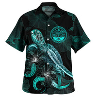 Marshall Islands Matching Dress and Hawaiian Shirt Polynesian with Turtle and Blooming Hibiscus Turquoise - Polynesian Pride