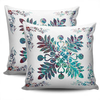 Hawaiian Quilt Maui Plant And Hibiscus Pattern Pillow Covers - Shell White - AH - Polynesian Pride