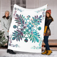 Hawaiian Quilt Maui Plant And Hibiscus Premium Blanket - Shell White - AH - Polynesian Pride