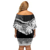 Fiji Day Off Shoulder Short Dress Flying Fijians Masi Kesa Style - Black LT7 - Polynesian Pride