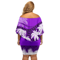 Fiji Day Off Shoulder Short Dress Flying Fijians Masi Kesa Style - Violet LT7 - Polynesian Pride