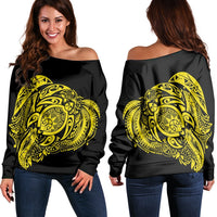 Simple Women's Off Shoulder Sweater Yellow AH Black - Polynesian Pride