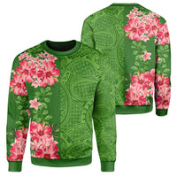 Hawaii Tropical Flower Polynesian Sweatshirt - Curtis Style - Green Unisex Green - Polynesian Pride