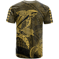 Custom Hawaii T Shirt Shark and Turtle Mix Kakau Gold LT9 - Polynesian Pride