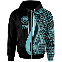 Federated States of Micronesia Zip up Hoodie Turquoise Tentacle Tribal Pattern Unisex Turquoise - Polynesian Pride