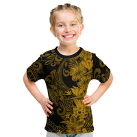 Hawaii Flowers Mix Tribal Pattern T Shirt KID LT6 Gold - Polynesian Pride