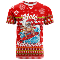 Hawaii Christmas Santas Surf Mele Kalikimaka T Shirt LT2 Adult RED - Polynesian Pride