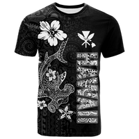 Hawaii Hammerhead Shark Hibiscus Hawaii Pattern T Shirt LT2 BLACK - Polynesian Pride