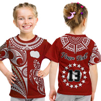 (Custom Text and Number) Rarotonga Cook Islands T Shirt Turtle and Map Style Red LT13 - Polynesian Pride