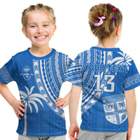 (Custom Text and Number) Fiji Rugby Sevens T Shirt KID Fijian 7s Tapa Polynesian Blue Ver.01 LT13 Youth XL Size14 - Polynesian Pride