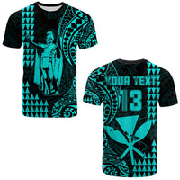 (Custom Text and Number) Hawaii Day Kakau T Shirt Proud To Be Hawaiian Turquoise King Kamehameha and Kanaka Maoli LT13 Turquoise - Polynesian Pride