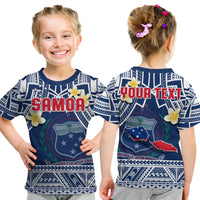 Custom Samoa T Shirt Samoan Plumeria Flowers Mix Polynesian Pattern LT14 Kid Blue - Polynesian Pride