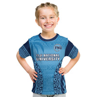 (Custom Personalised) Fiji University T Shirt KID National Fijian Tapa Pattern Blue LT14 Youth XL Size14 - Polynesian Pride
