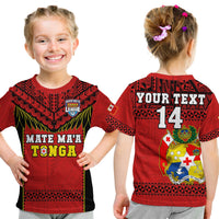 (Custom Text And Number) Tonga Rugby T Shirt KID Mate Maa Tonga Pacific Ngatu Black LT14 Youth XL Size14 - Polynesian Pride