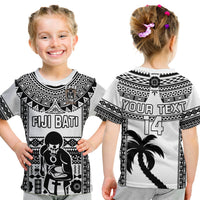 Custom Text and Number Fiji Rugby T Shirt Pacific The Bati Black Fijian Tapa LT14 Kid Black - Polynesian Pride