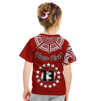 (Custom Text and Number) Rarotonga Cook Islands T Shirt Turtle and Map Style Red LT13 - Polynesian Pride