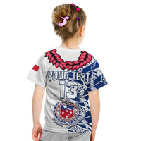 (Custom Personalise Text and Number) Toa Samoa Rugby T Shirt KID Siamupini Ula Fala White LT13 - Polynesian Pride