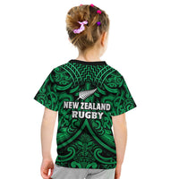 New Zealand Silver Fern Rugby T Shirt KID All Black Green NZ Maori Pattern LT13 - Polynesian Pride