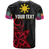 Custom Philippines T Shirt Sun Filipino Polynesian mix Flowers Black Vibe LT13 - Polynesian Pride