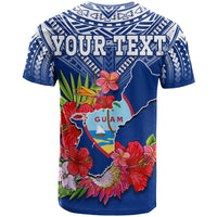 Custom Guam Chamorro T Shirt Guaman Latte Stone Tropical Flowers Blue Version LT14 - Polynesian Pride