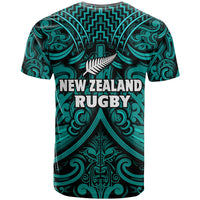 New Zealand Silver Fern Rugby T Shirt All Black Turquoise NZ Maori Pattern LT13 - Polynesian Pride