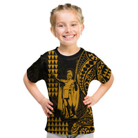 Hawaii Day Kakau T Shirt KID Proud To Be Hawaiian Gold King Kamehameha and Kanaka Maoli LT13 - Polynesian Pride