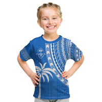 (Custom Text and Number) Fiji Rugby Sevens T Shirt KID Fijian 7s Tapa Polynesian Blue Ver.01 LT13 - Polynesian Pride