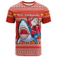 Custom Hawaii Christmas T Shirt Santa Shark Mele Kalikimaka Tribal LT14 Red - Polynesian Pride